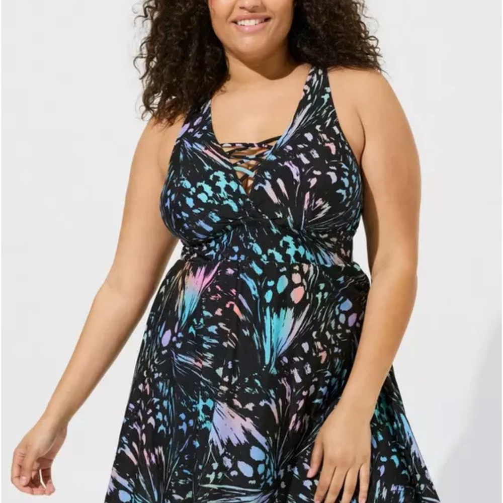 Women's Black and Blue Swim Dress